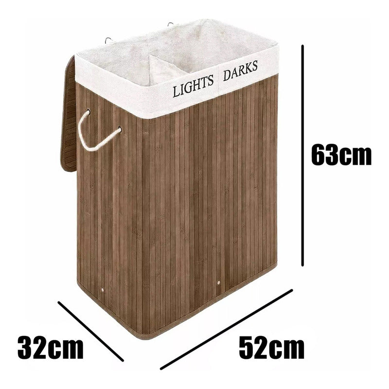 Cesto Canasto Para Ropa De Bambú Doble 65cm Grande Con Tapa