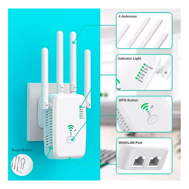 Repetidor Wifi Inalambrico 5 Ghz 1200mbps Wps 4 Antenas
