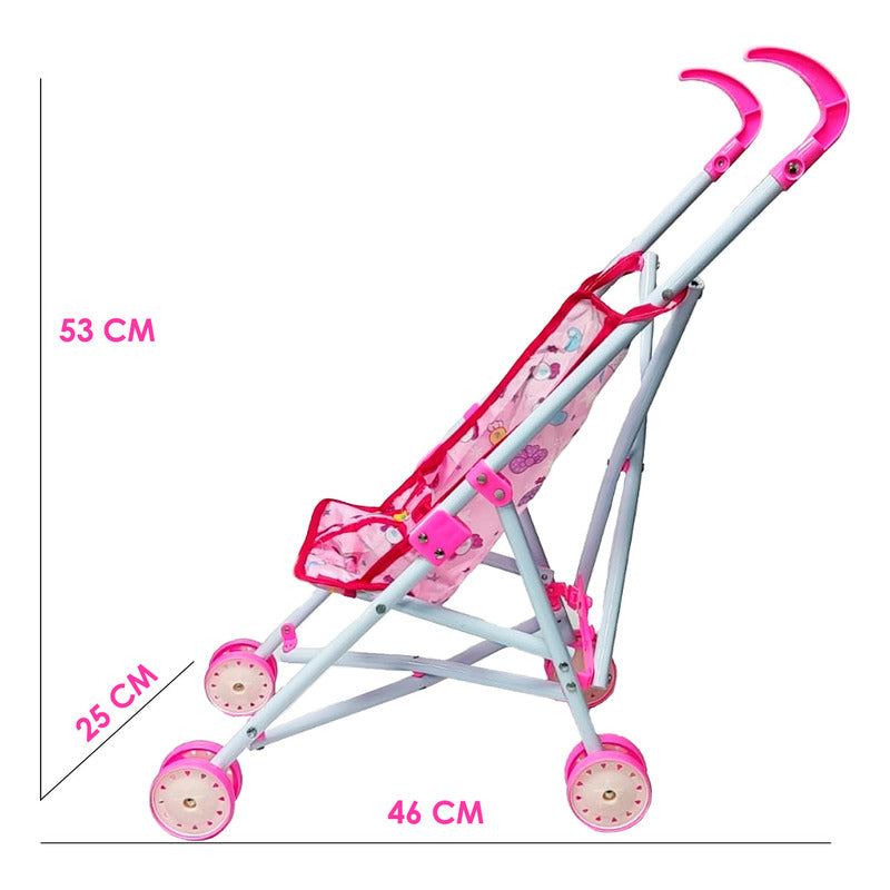 Coche Cuna Metalico De Juguete Con Muñeca Lovely 9 Portatil