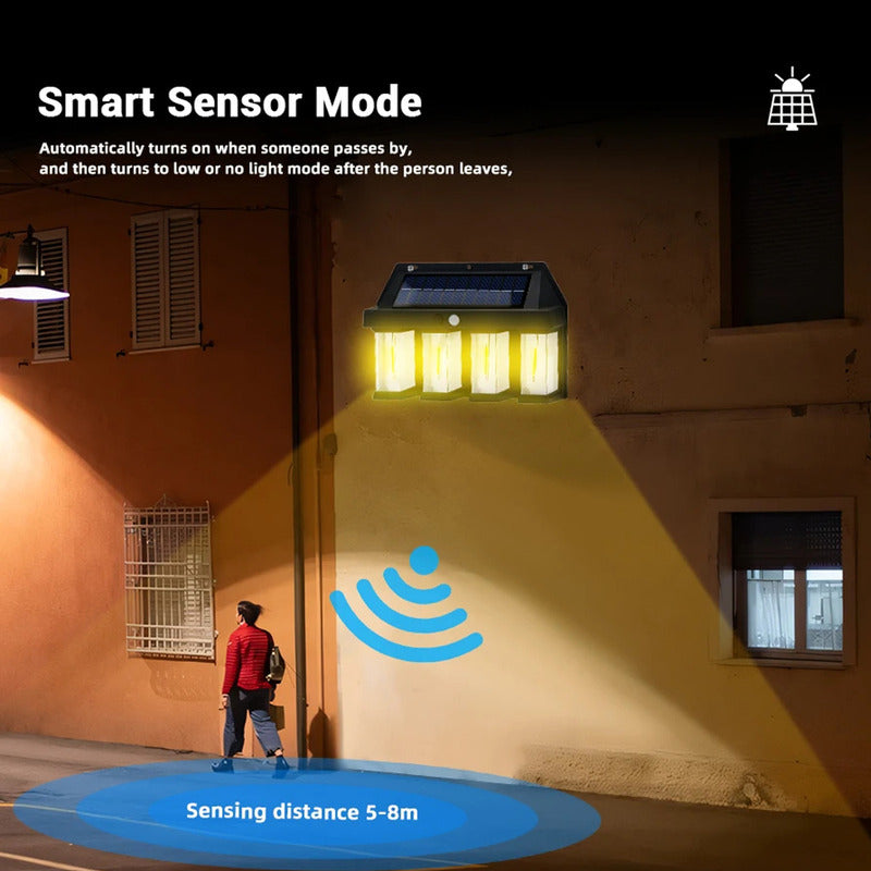 Farol Solar Aplique Pared 4 Led Sensor Movimiento Luz Cálida