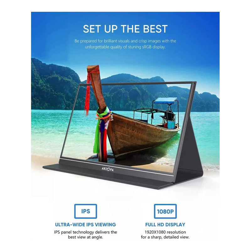 Monitor Arzopa Portátil S1 Table 2025 15.6 Uhd Parlante Case