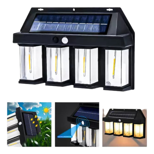 Farol Solar Aplique Pared 4 Led Sensor Movimiento Luz Cálida