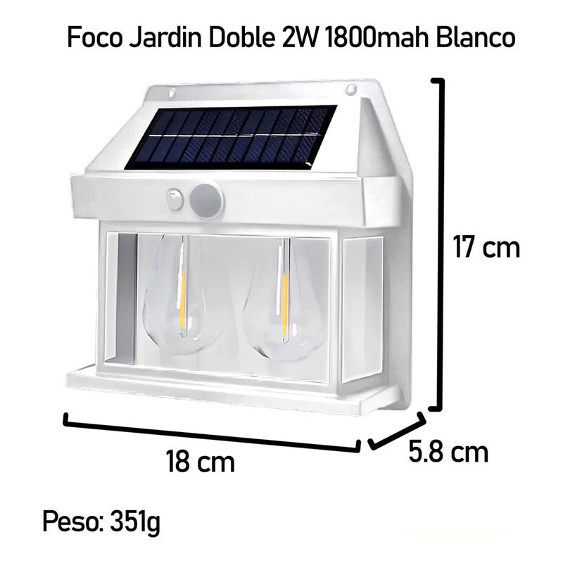 6 Farol Solar Aplique Pared 2 Ampolletas Led Sensor Luz Fria