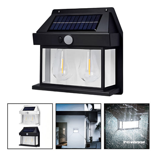 Farol Solar Aplique Pared 2 Ampolletas Led Sensor Luz Fría