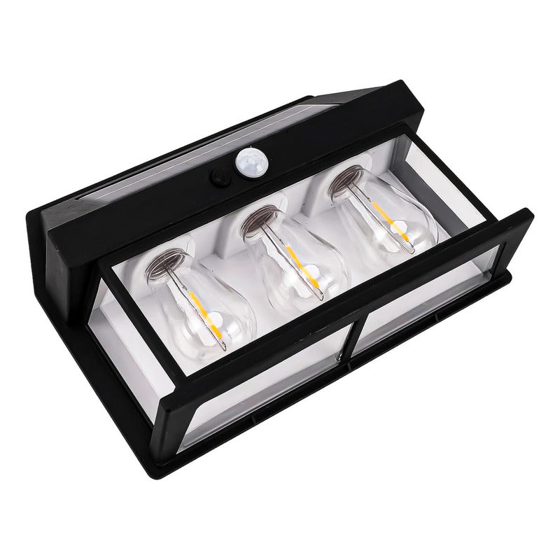 Farol Solar Aplique Pared 3 Ampolletas Led Sensor Luz Fría