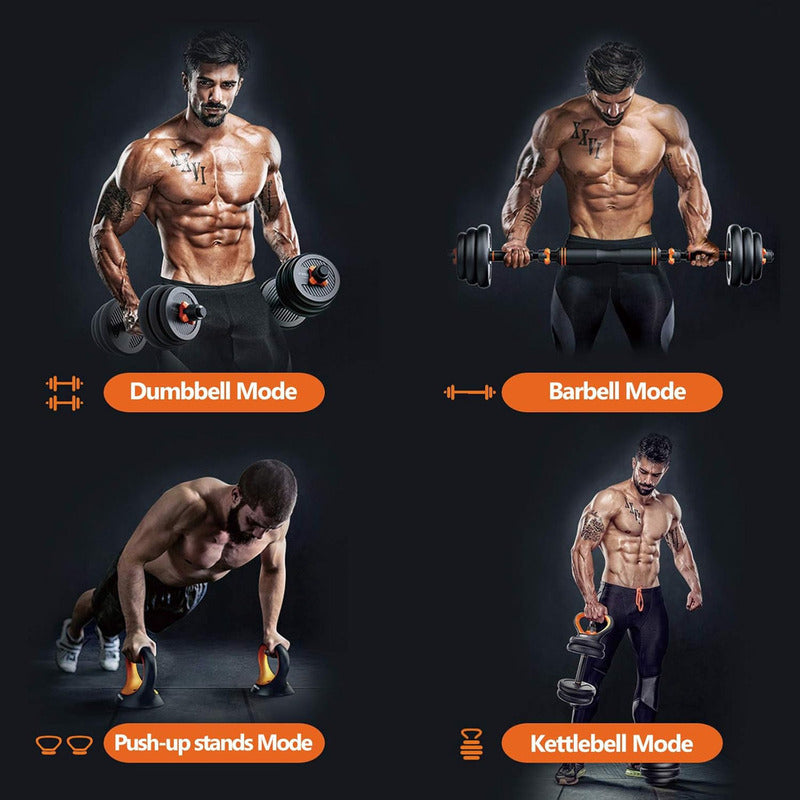 Set Mancuernas Profesional 20kg Kettlebell Barra