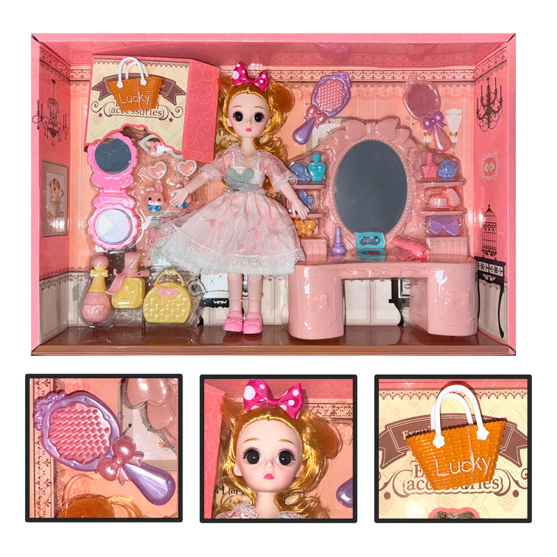Muñeca Fashion Doll Con Peinadora Y Accesorios Home Princess