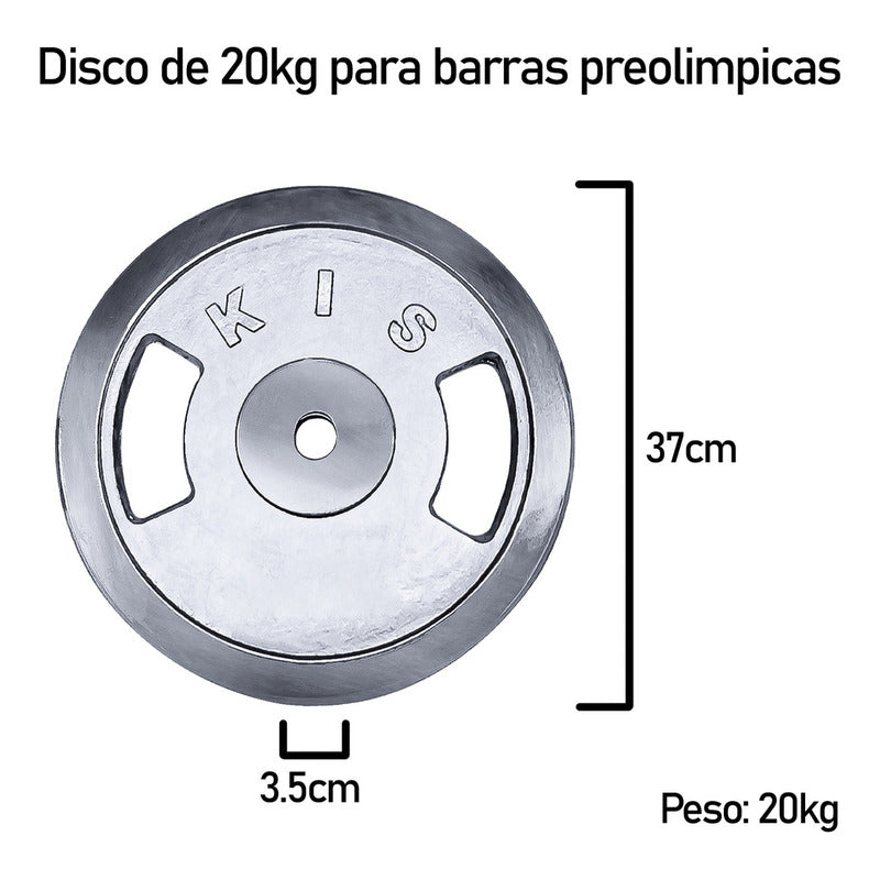 Pack 2 Disco Preolimpico 20kg C/u Cromado Profesional Agarre