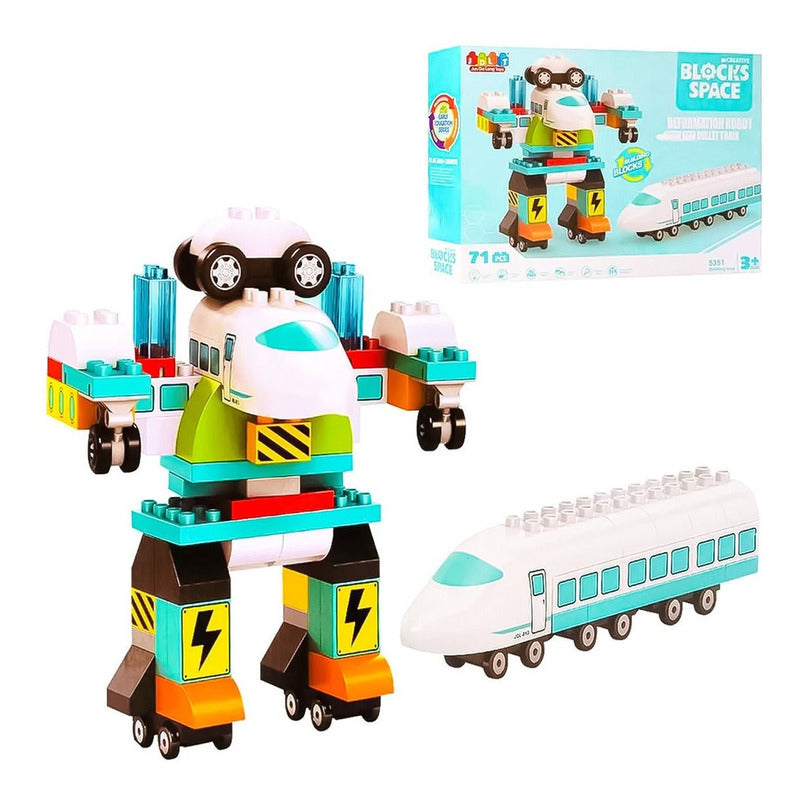 Set De Construccion Bloques Tren Y Robot 71 Piezas Niños