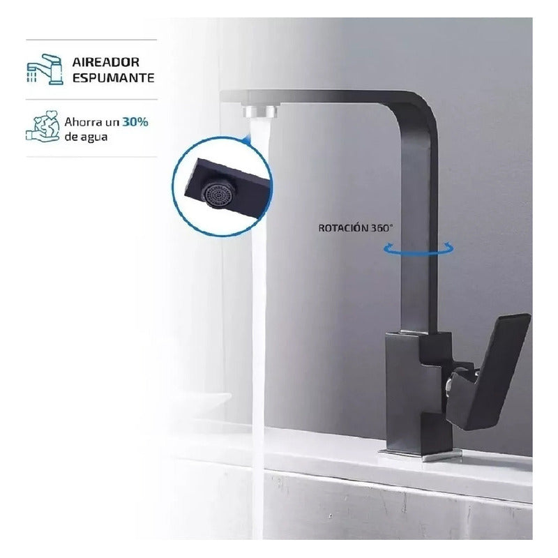 Grifo Llave Lavaplatos Monomando Moderno De Lujo Acero Negro