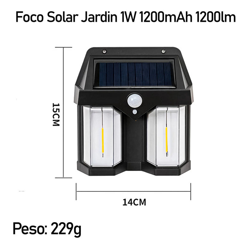 Farol Solar Aplique Pared 2 Led Sensor Movimiento Luz Cálida