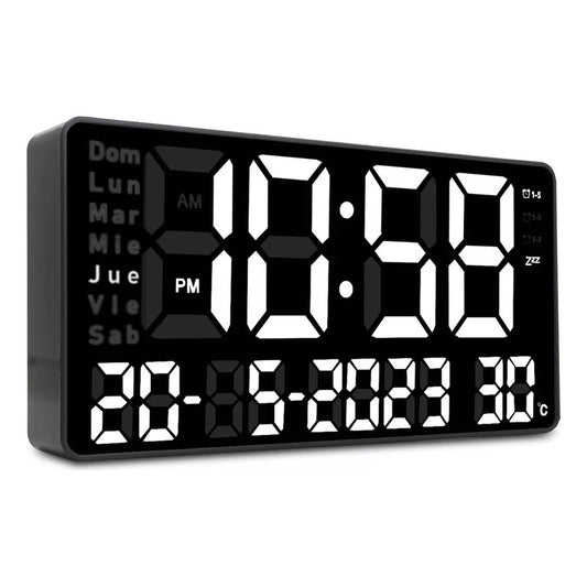 Reloj De Pared Digital Con Dia Fecha Hora y Temporizador Led Blanca