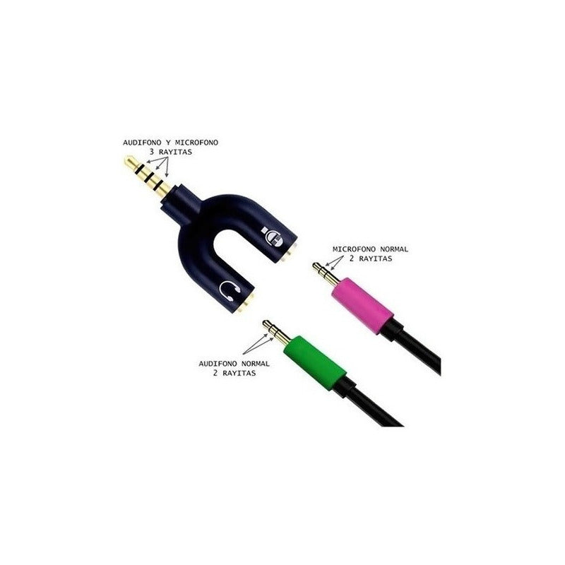 Adaptador Audio Microfono 2 X 1 Auxiliar 3.5mm Para Pc