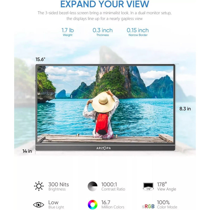 Monitor Arzopa Portátil S1 Table 2025 15.6 Uhd Parlante Case