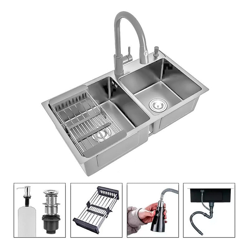 Lavaplatos 78x43cm Con Llave 2 Modos Accesorios Cromado