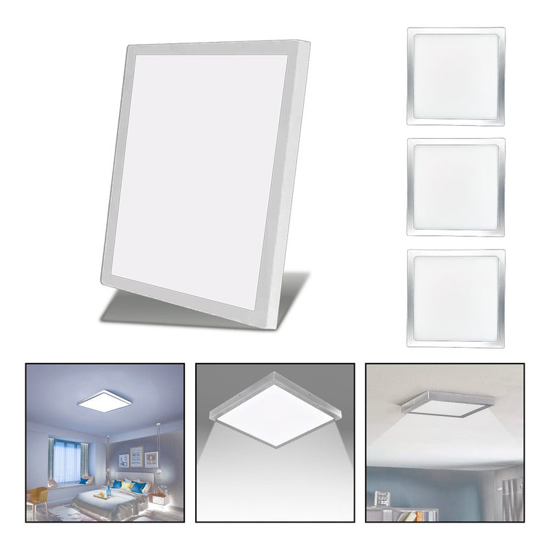 3 Foco Panel Led 48w 60x60cm Sobrepuesto Frio B. Blanco
