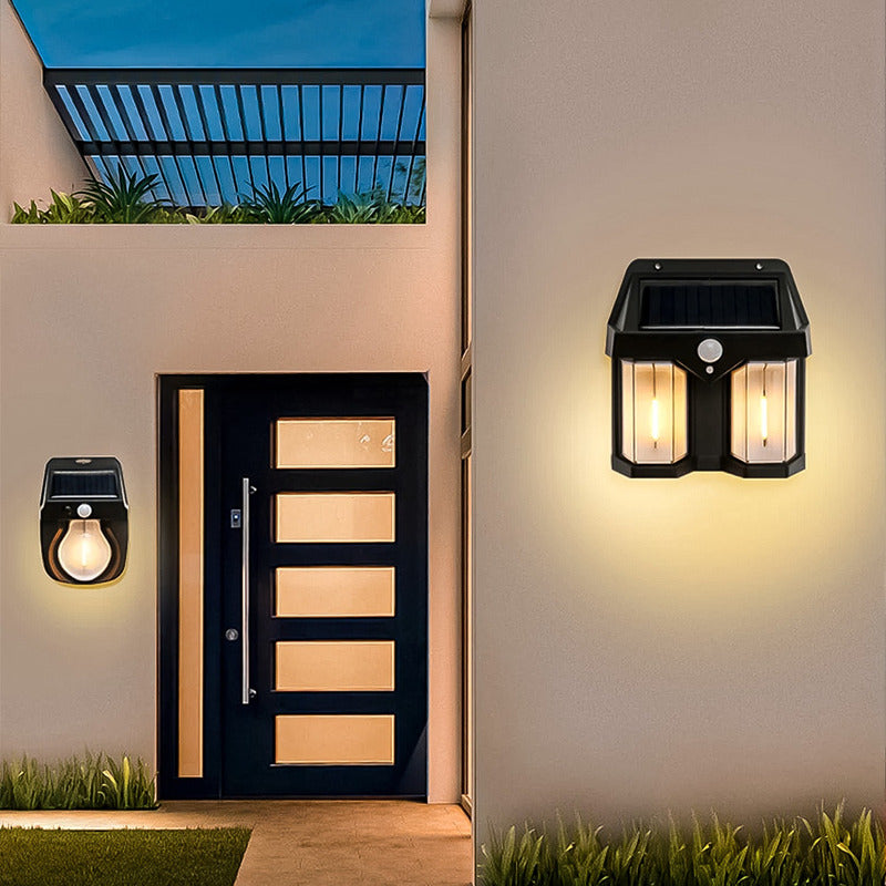 Farol Solar Aplique Pared 2 Led Sensor Movimiento Luz Cálida