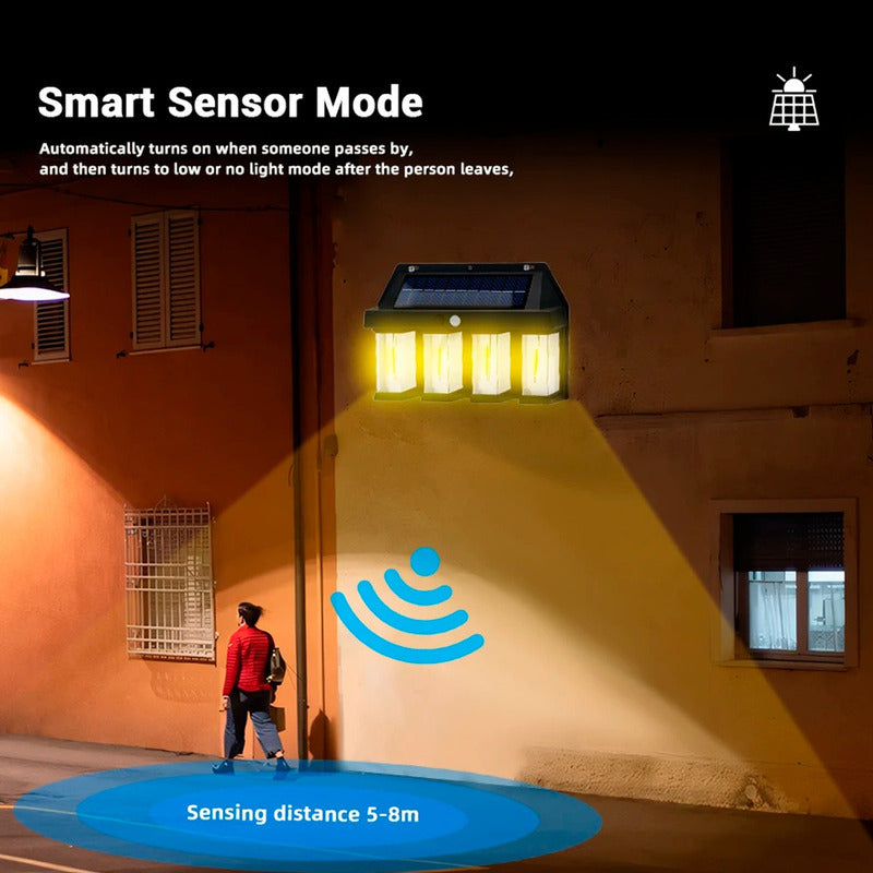 6 Farol Solar Aplique Pared 4 Led Sensor Movimiento L Cálida