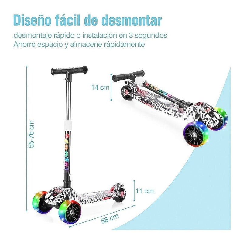 Monopatin Scooter 3 Ruedas Con Luz Led Niños  y Niñas