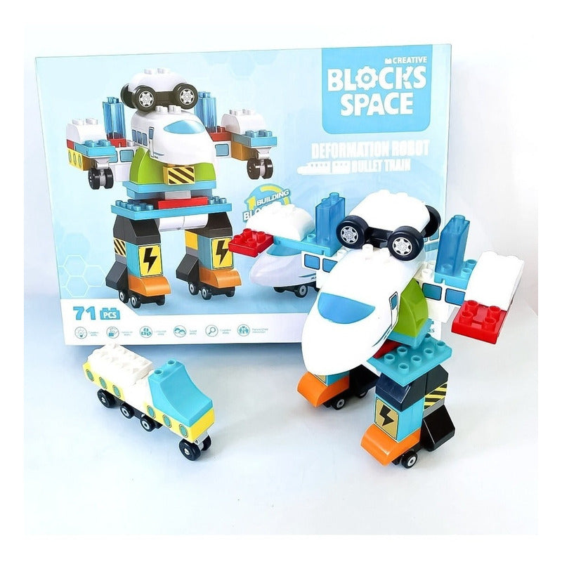 Set De Construccion Bloques Tren Y Robot 71 Piezas Niños