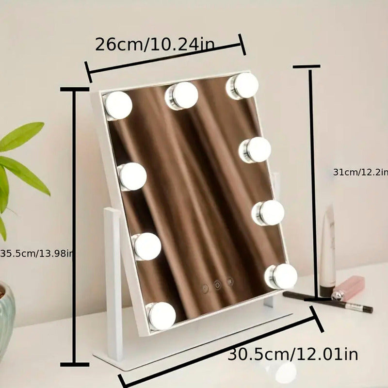 Espejo Maquillaje Tocador 9 Luces Usb 3 Modos Luz Led 360°