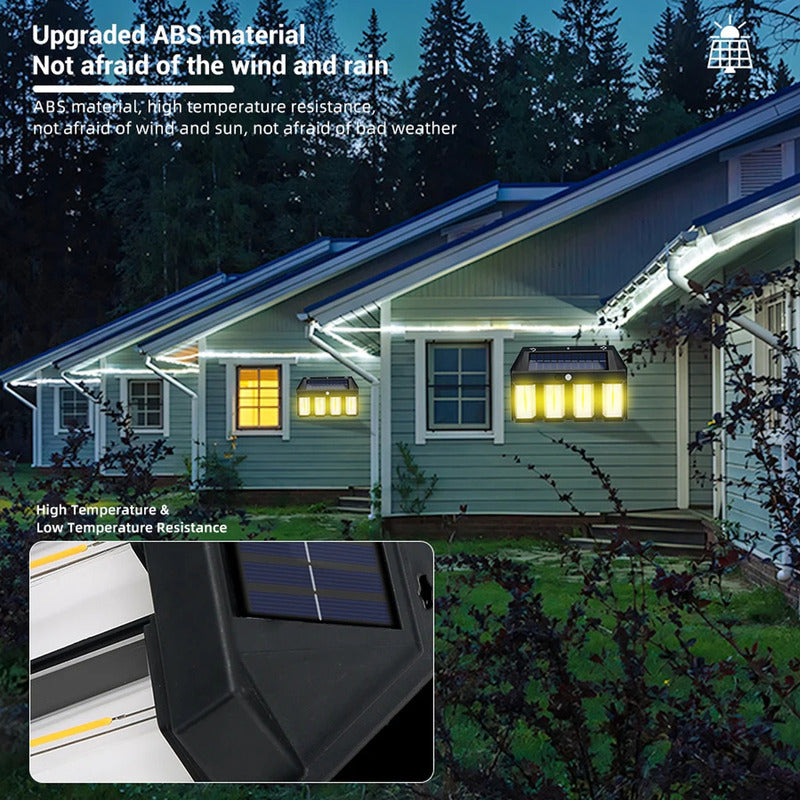Farol Solar Aplique Pared 4 Led Sensor Movimiento Luz Cálida