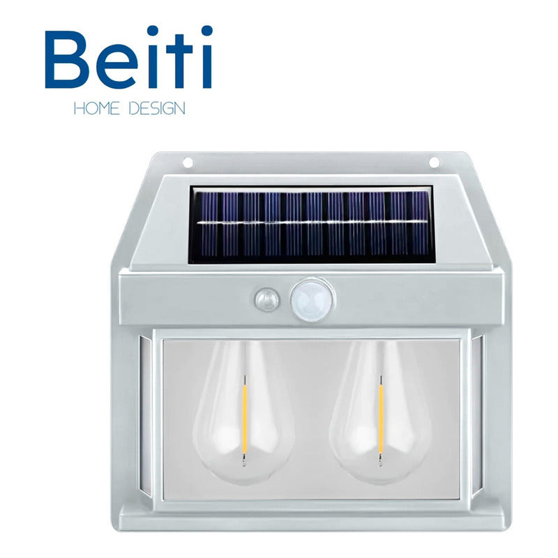 6 Farol Solar Aplique Pared 2 Ampolletas Led Sensor Luz Fria