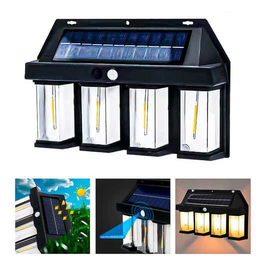 6 Farol Solar Aplique Pared 4 Led Sensor Movimiento L Cálida