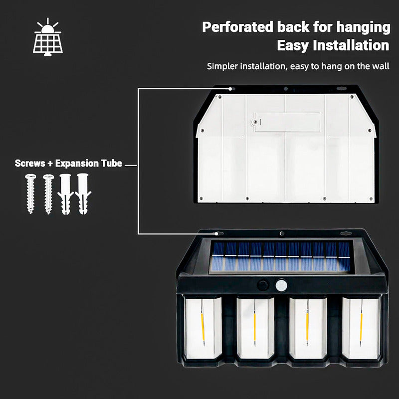 2 Farol Solar Aplique Pared 4 Led Sensor Movimiento L Cálida