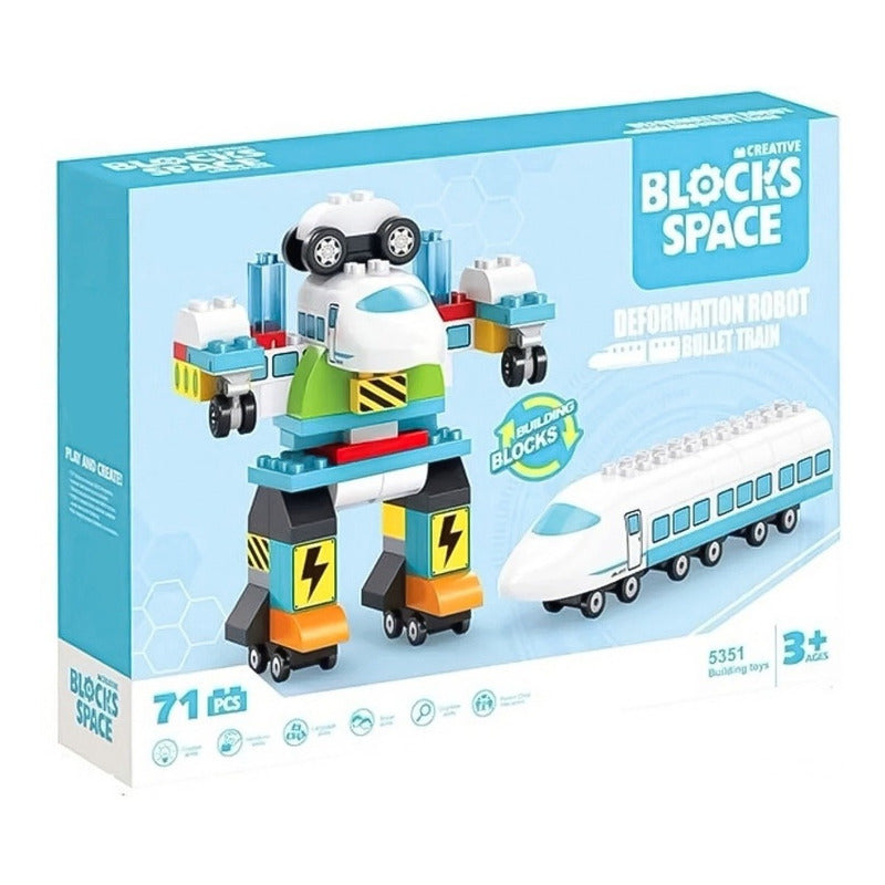 Set De Construccion Bloques Tren Y Robot 71 Piezas Niños