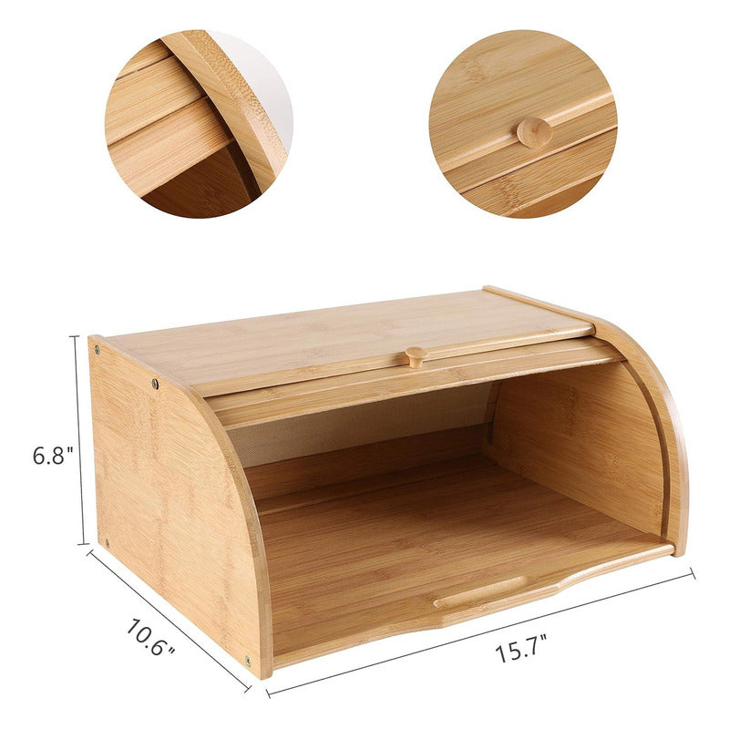 Panera De Bambu Madera 40x28cm Tortera Con Tapa Enrolable