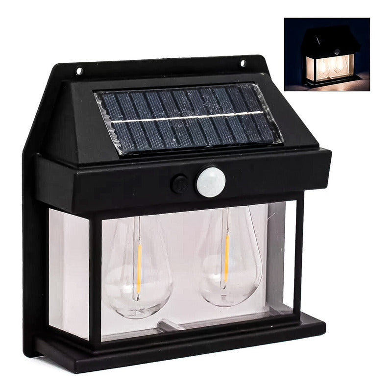 6 Farol Solar Aplique Pared 2 Ampolletas Led Sensor Luz Fria