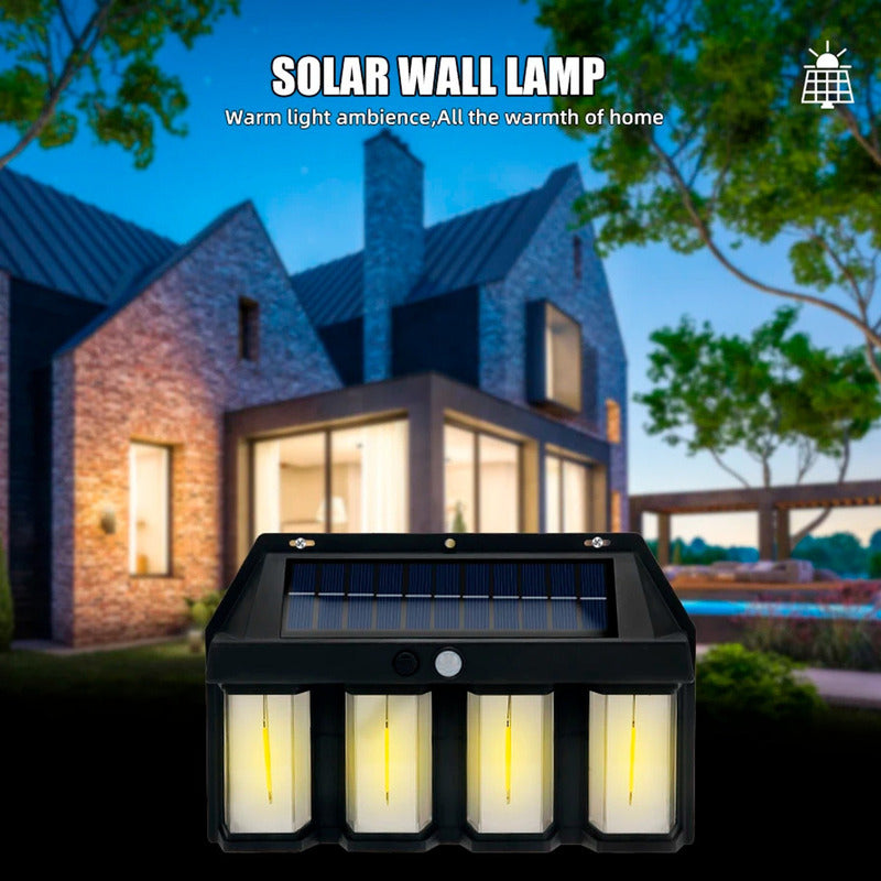 6 Farol Solar Aplique Pared 4 Led Sensor Movimiento L Cálida