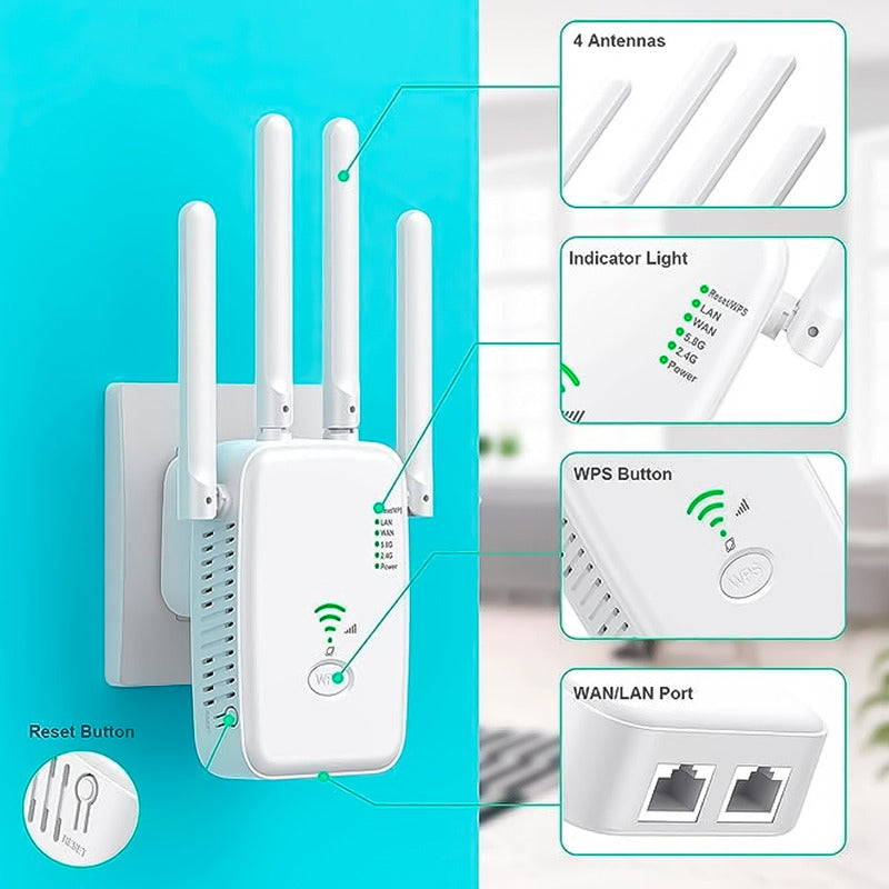 Repetidor Wifi Inalambrico 2,4ghz 300mbps Wps 4 Antenas