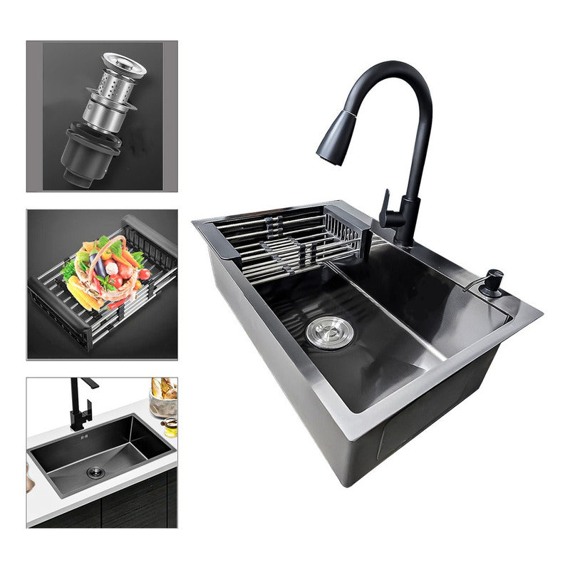 Lavaplatos 60x45cm De Acero Con Llave Dual Full Accesorios