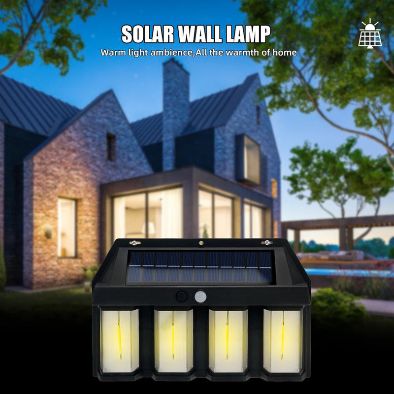 Farol Solar Aplique Pared 4 Led Sensor Movimiento Luz Cálida