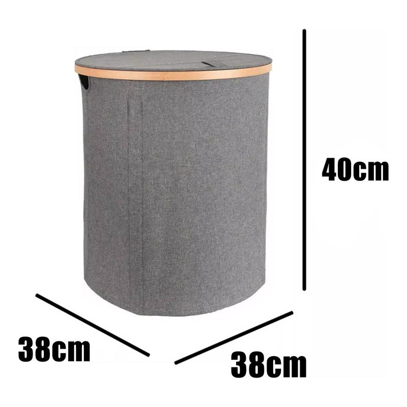 Cesto Canasto Ropa Sucia Plegable Borde Madera Con Tapa
