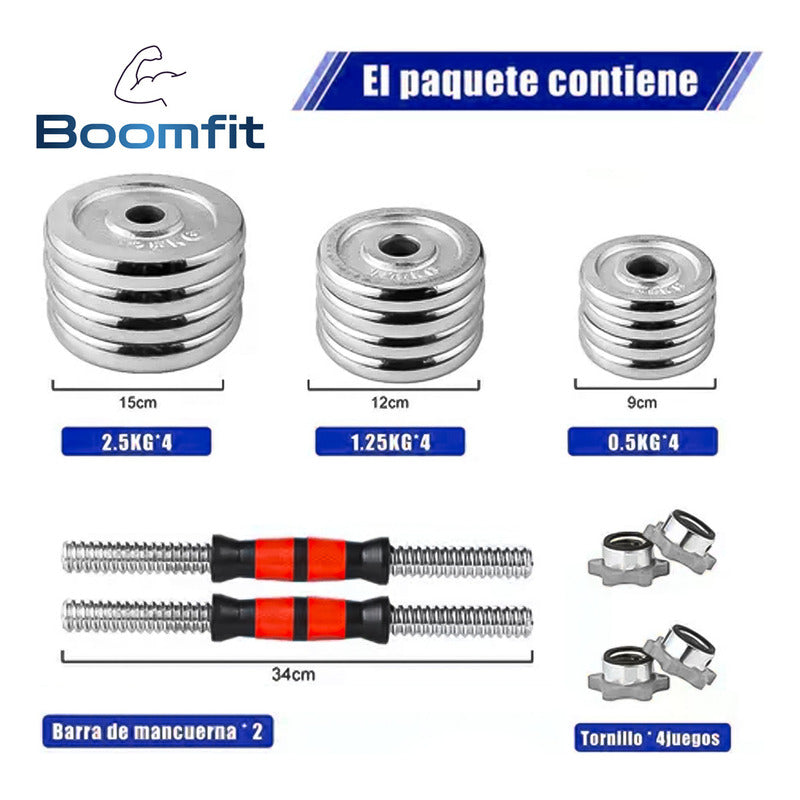 Set De Mancuernas Cromadas Ajustables 20 Kg Maletín