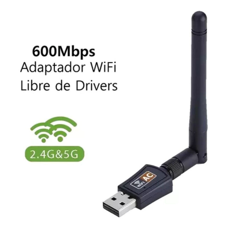 Adaptador Wifi Usb 5g Y 2.4g Con Antena Doble Banda 600mbps