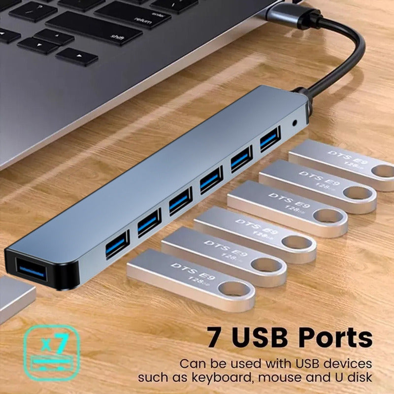 Hub Usb 7 Puertos 3.0 Tipo C Alta Velocidad 5gbps Energizado