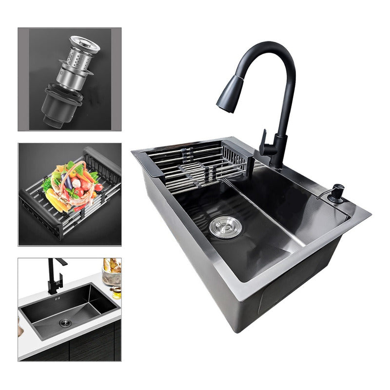 Lavaplatos 68x45cm De Acero Con Llave Dual Full Accesorios
