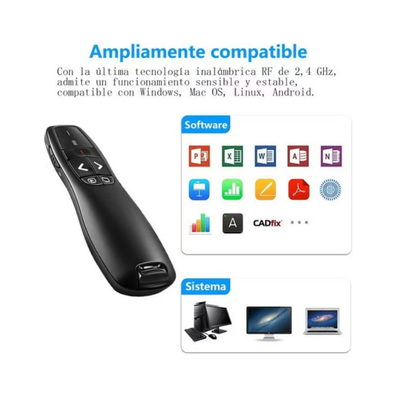Presentador Powerpoint Puntero Laser 100m R400 Inalámbrico