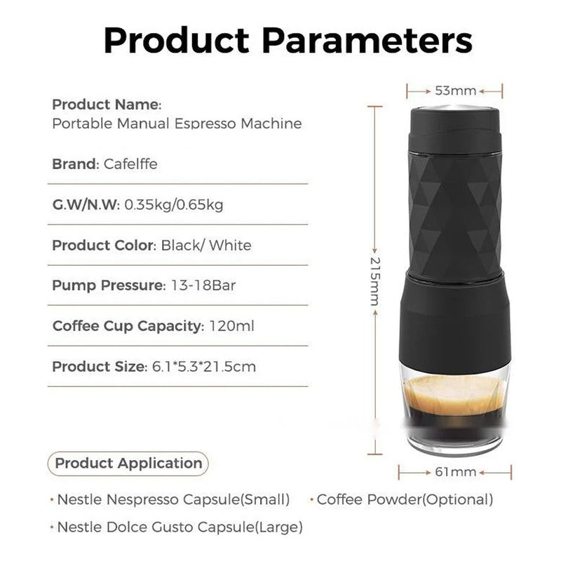 Maquina Cafe Espresso Portatil Manual 3 En 1 Capsulas