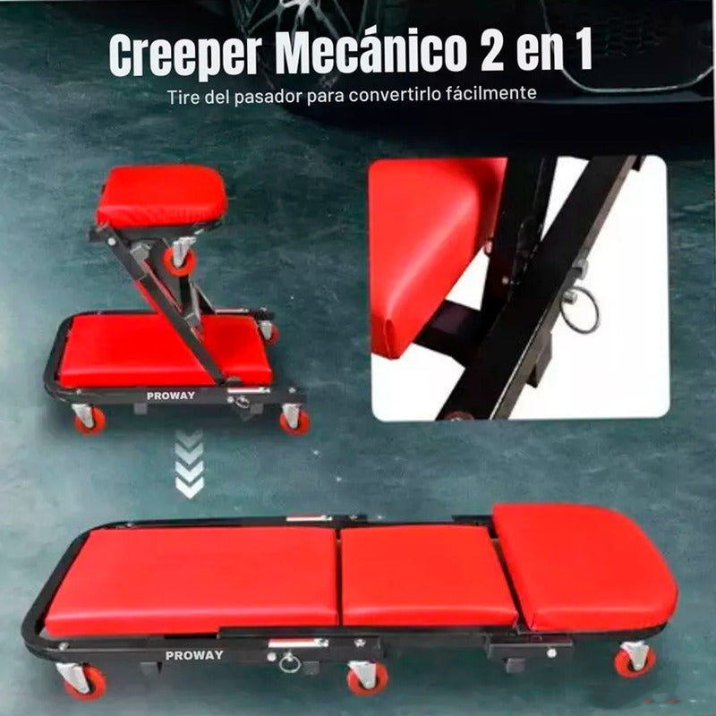 Camilla De Mecanico 6 Ruedas Plegable 150 Kg 2 En1