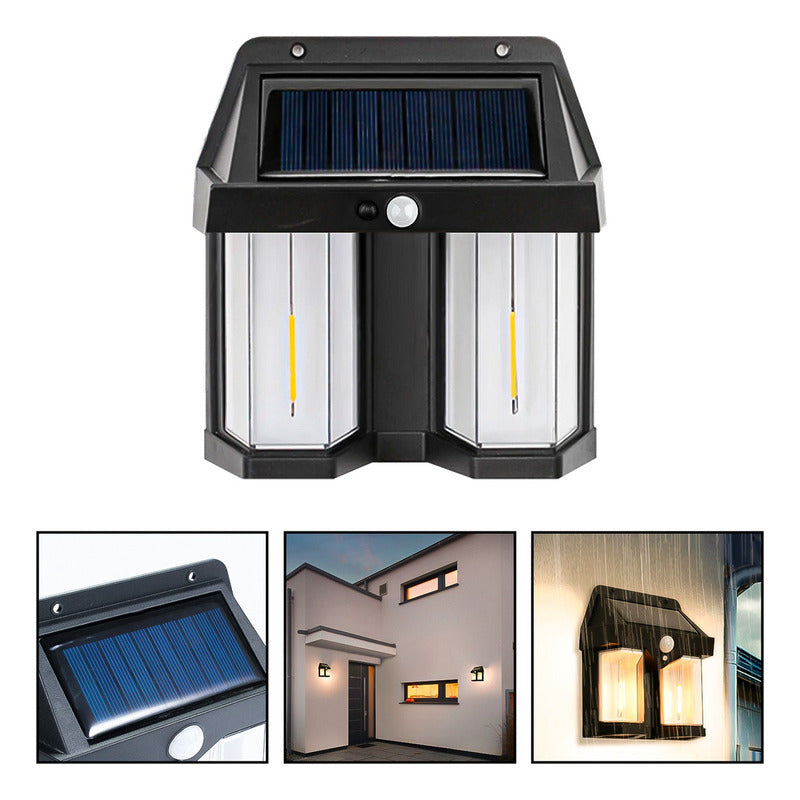 Farol Solar Aplique Pared 2 Led Sensor Movimiento Luz Cálida