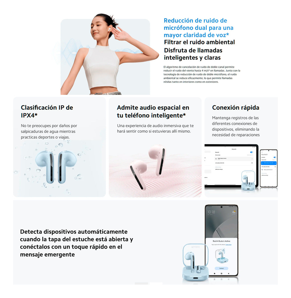 Xiaomi Audifonos Redmi Buds 6 Active Bluetooth Ipx4 Earbuds Blanco
