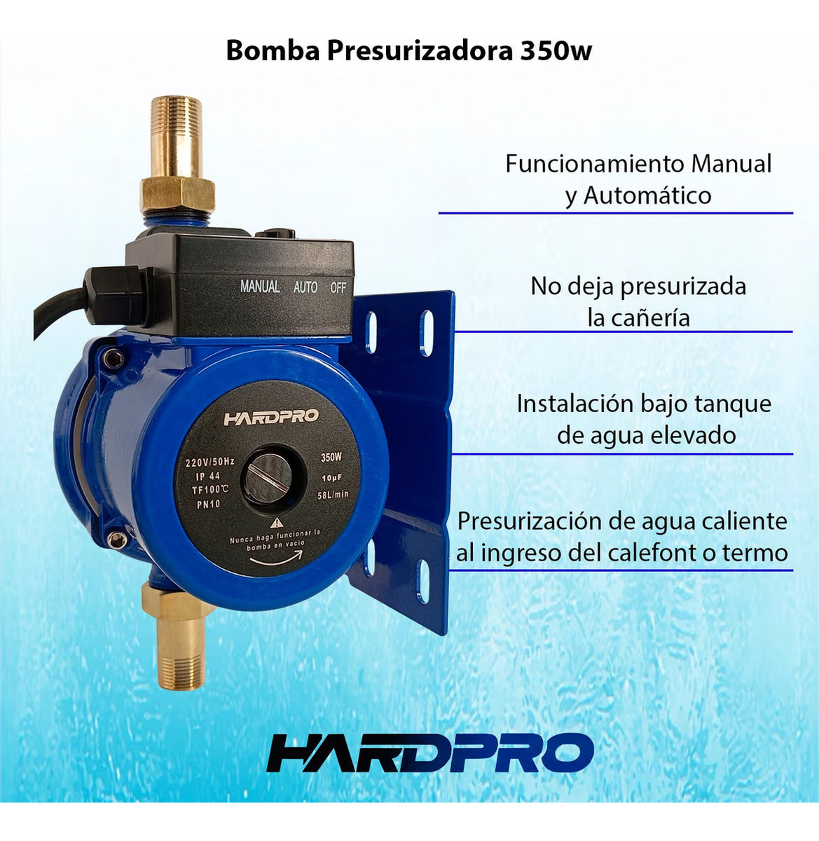 Bomba Presurizadora Agua Hardpro 58 L/min 350 W