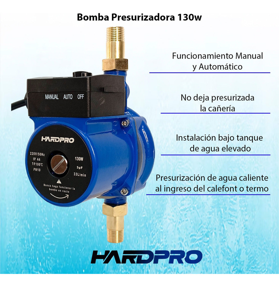 Bomba Presurizadora Agua Hardpro Calefont 33l/min 130w