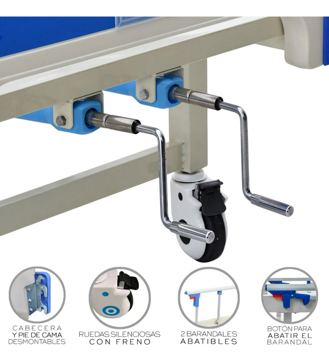 Cama Clínica Catre Manual Articulado 260kg Colchon Y Bandeja - Azul