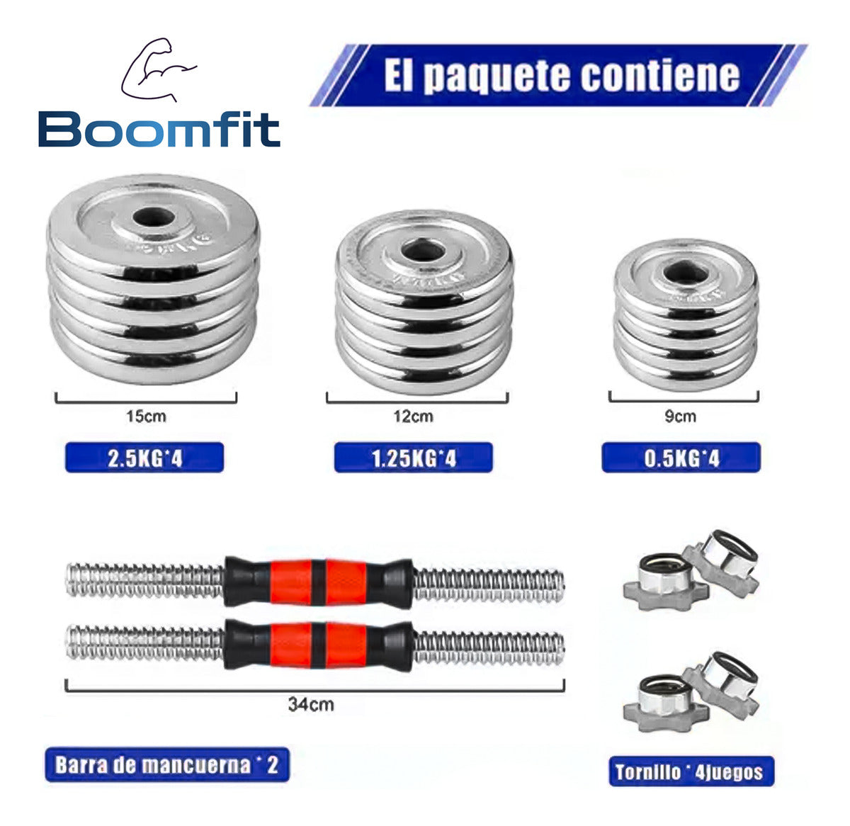 Set De Mancuernas Cromadas Ajustables 20Kg Con Maletin